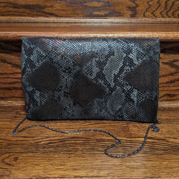 Big Buddha Gunmetal Snakeskin and Sequin Envelope Clutch EUC - Picture 7 of 9